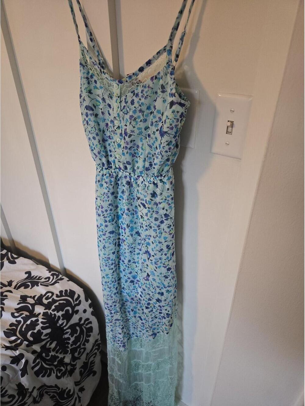 Candie's Blue Floral Lace Trim Maxi Dress Size S - Picture 3 of 5